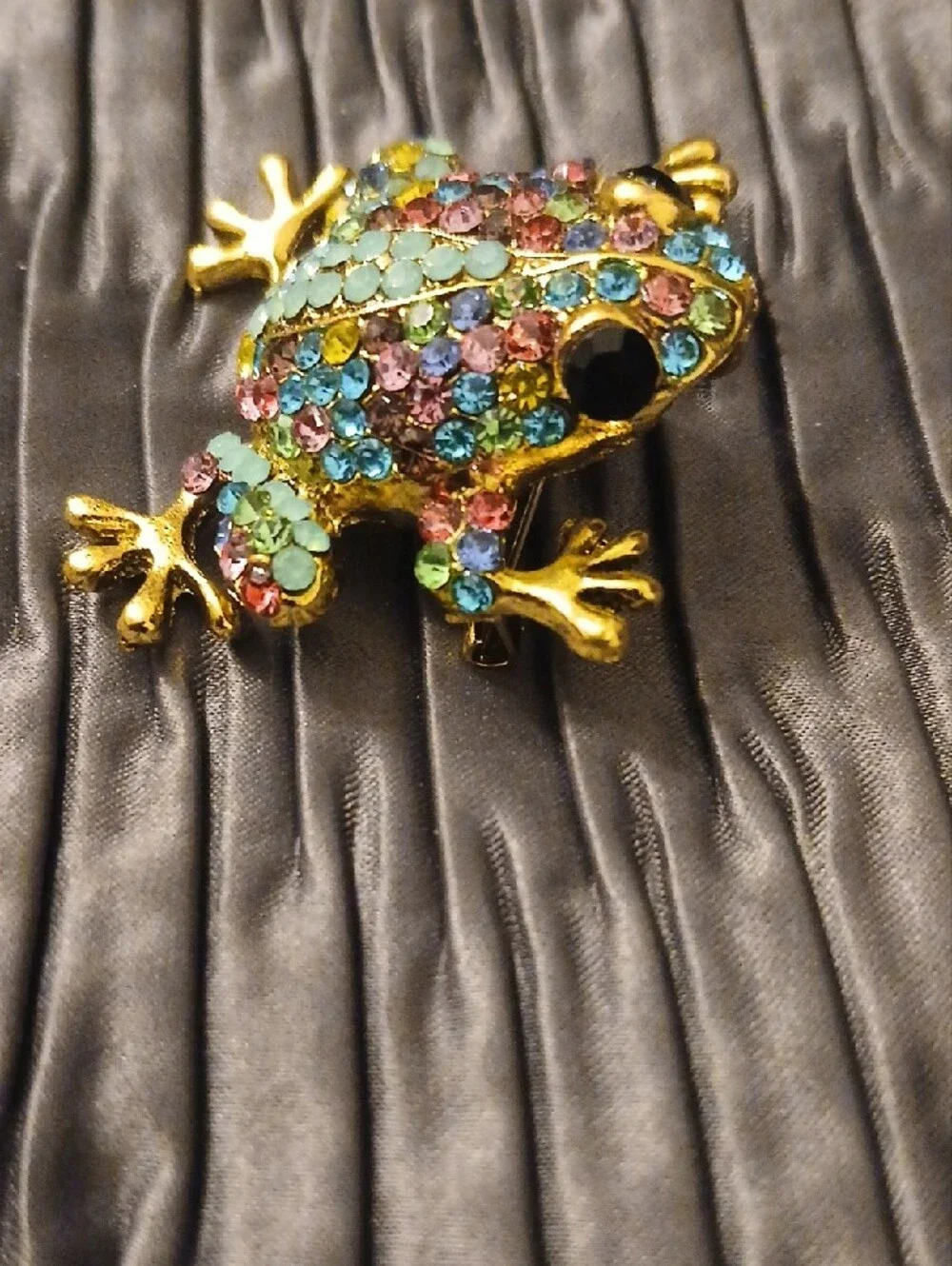 Gold Multicolor Crystal Frog Pin Brooch - Decorative Reptile Accessory